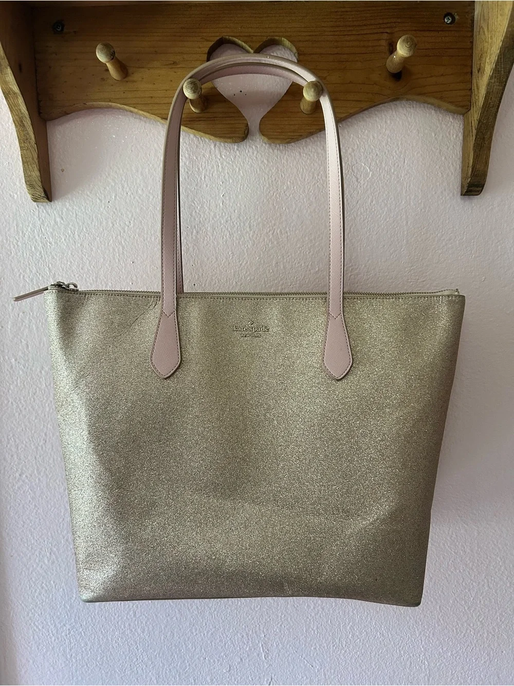Kate Spade Rose Gold Joeley Glitter Large Tote Handbag
